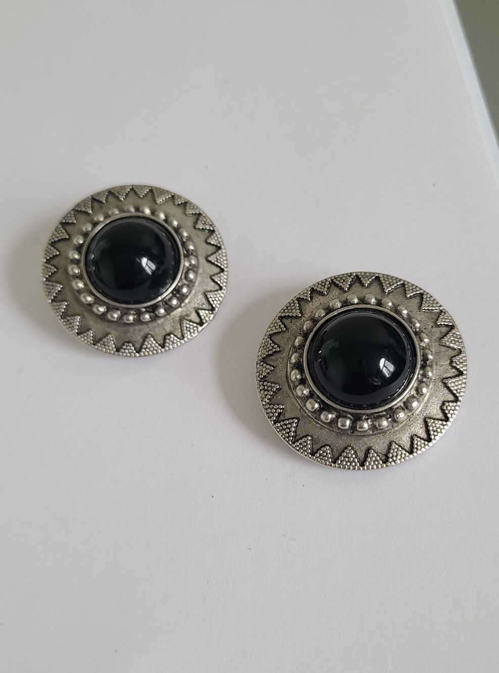 Vintage Simon Chang Designer Chunky Bold Silver Round Circle Clip On Earrings